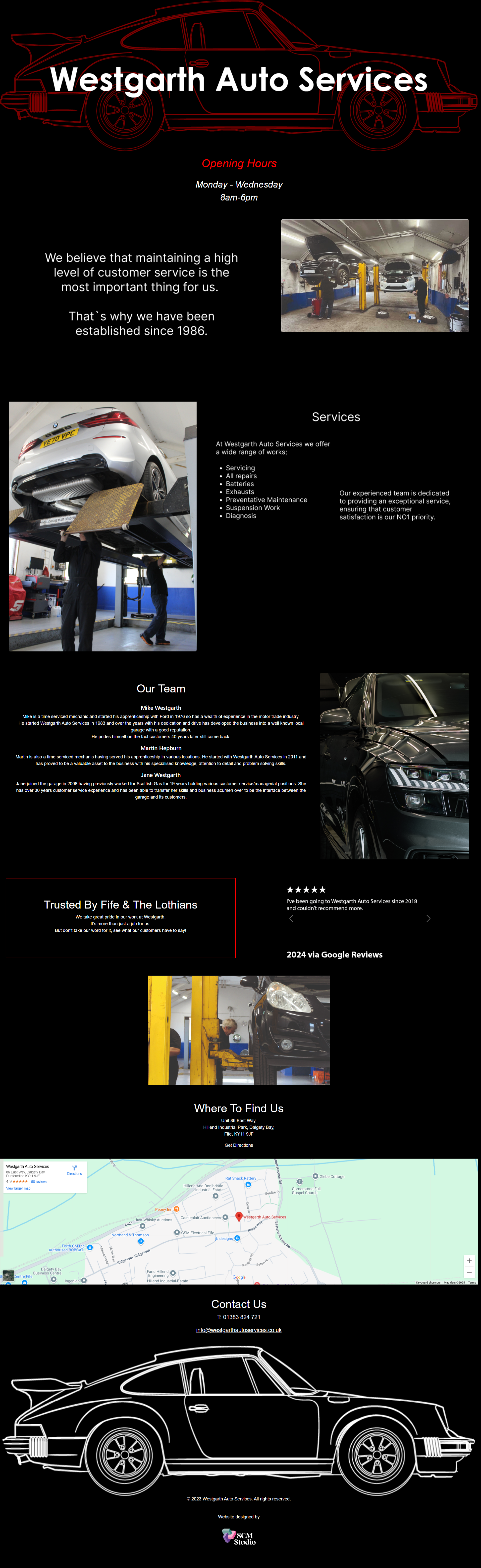 Westgarth Auto Website Design full page image. Website designed by SCM Design Studio. 2024.
